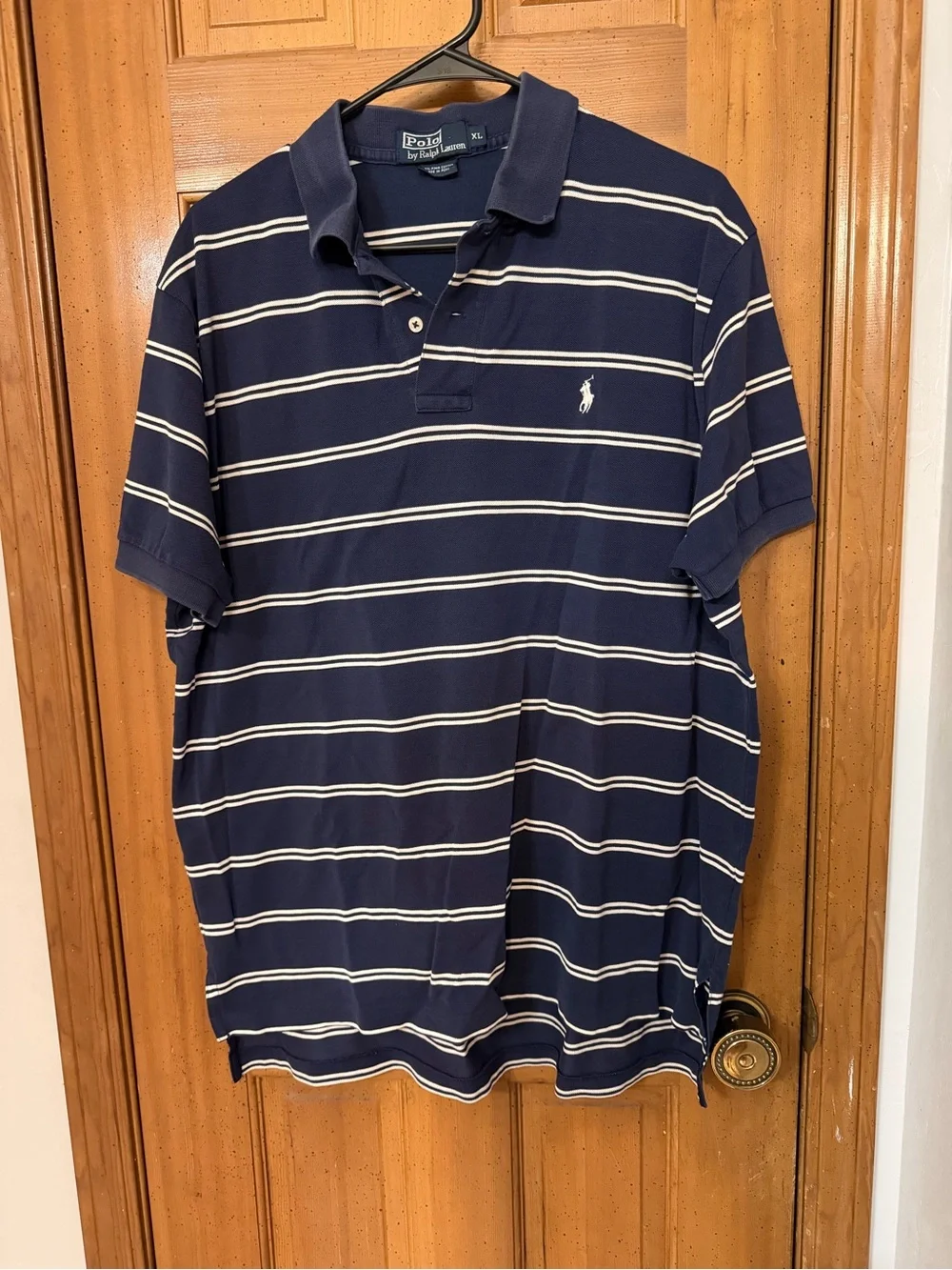 Ralph Lauren Navy and White Striped Polo Shirt